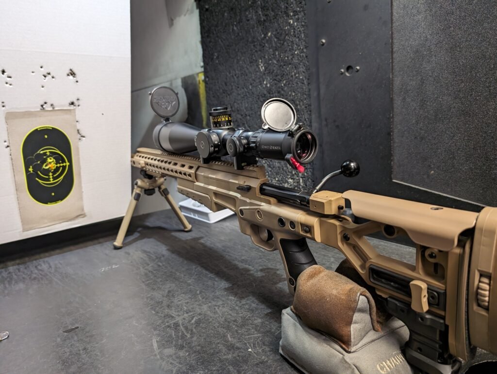 Accuracy International 308 resting on a bench