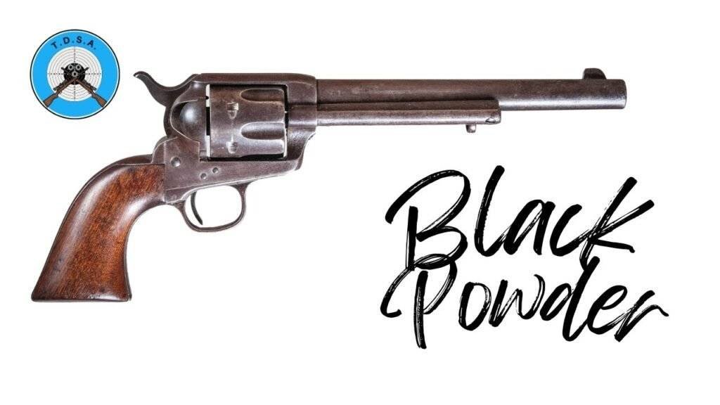 Black Powder promotional featuring an antique six shooter