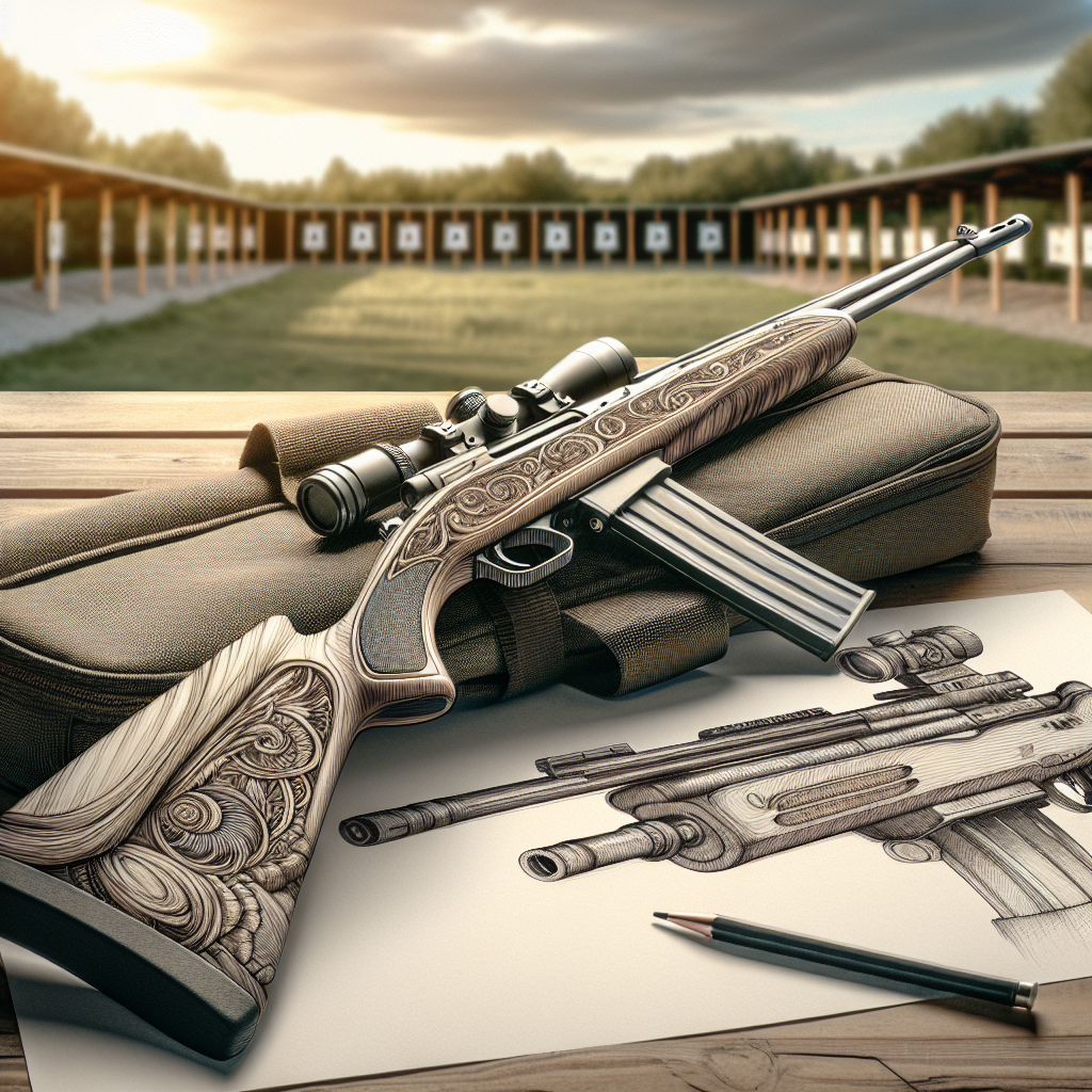 an air rifle rests on a gun bag with the target range in the background