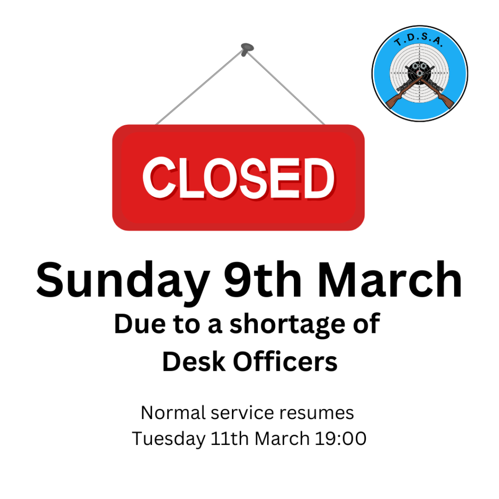 Closed Sunday 9th March sign